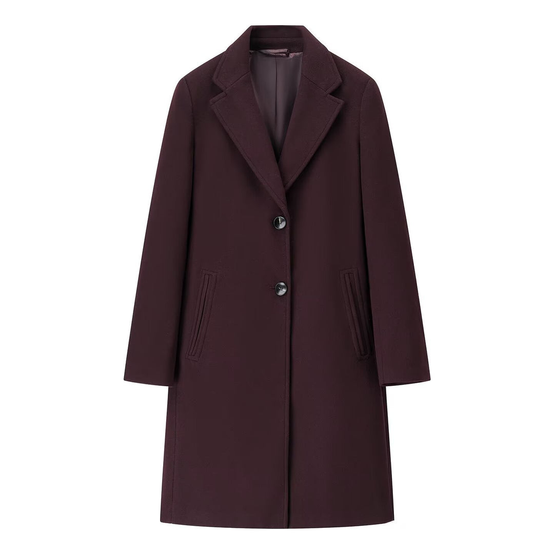 Damen Eleganter Wollmix-Mantel in gerader Silhouette mit Reverskragen und paspelierten Eingrifftaschen Nord Taschen