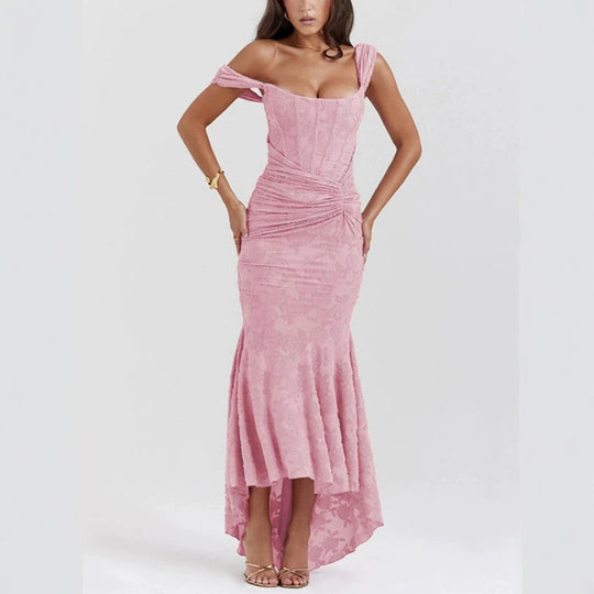 Damen nan eng anliegendes Korsett-Abendkleid mit integrierten Stäbchen, geraffter Wickelpassform und floraler Jacquardstruktur - Vittorelli