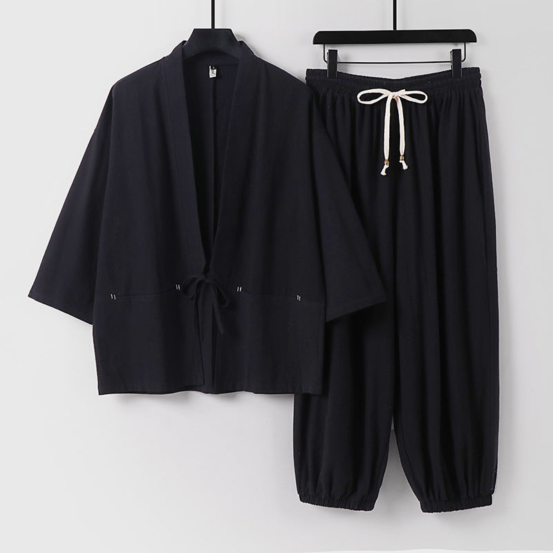 Unisex Lockeres Kimono-Loungewear-Set aus atmungsaktivem Baumwollmix mit Kordelbund und gerafften Knöcheln Nord Taschen
