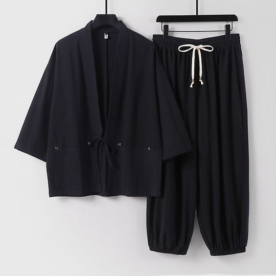 Unisex Lockeres Kimono-Loungewear-Set aus atmungsaktivem Baumwollmix mit Kordelbund und gerafften Knöcheln Nord Taschen