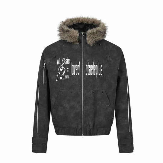 Herren Kurz geschnittener Suede‑Look Bomber mit Kapuze, Kunstfellbesatz und Statement‑Print Nord Taschen