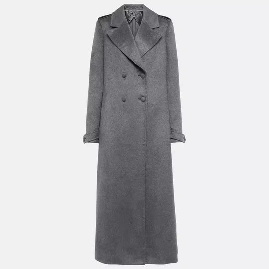 Damen Bodenlanger Zweireihiger Mantel im Vintage-Tailoring mit breitem Schalkragen Nord Taschen