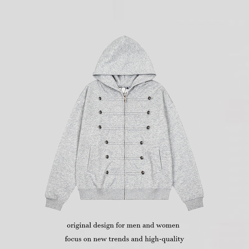 Damen Kapuzen-Sweatjacke mit dekorischer Doppelknopfleiste und Reißverschluss Nord Taschen
