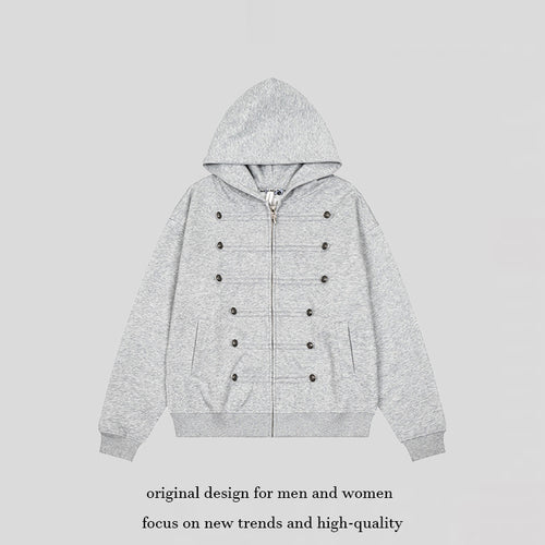 Damen Kapuzen-Sweatjacke mit dekorischer Doppelknopfleiste und Reißverschluss Nord Taschen