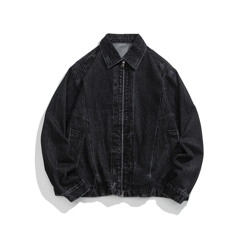 Unisex Kurz geschnittene Denim-Workerjacke mit durchgehendem Reißverschluss und kastiger Silhouette Nord Taschen