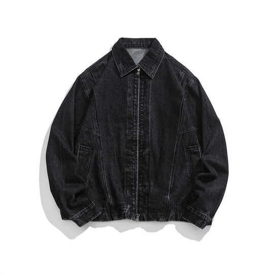 Unisex Kurz geschnittene Denim-Workerjacke mit durchgehendem Reißverschluss und kastiger Silhouette Nord Taschen