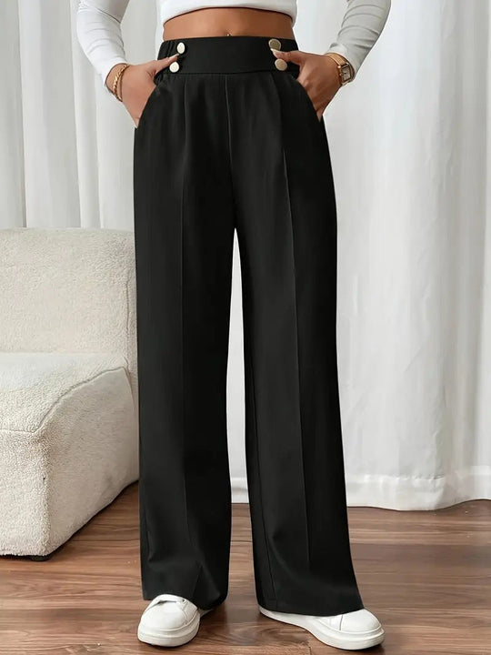 Damen Elegante und luftige Hochbundhose mit weitem Bein und praktischen Taschen
