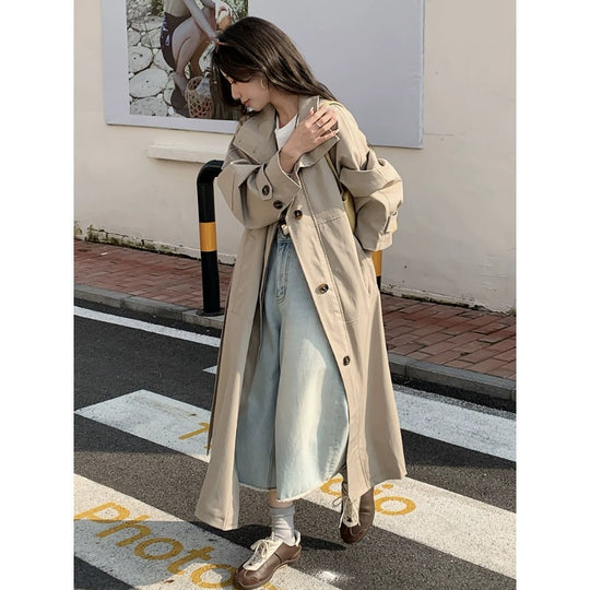 Damen Langer leichter Trenchcoat im Oversize-Stil mit geradem Schnitt und verdeckter Knopfleiste Nord Taschen