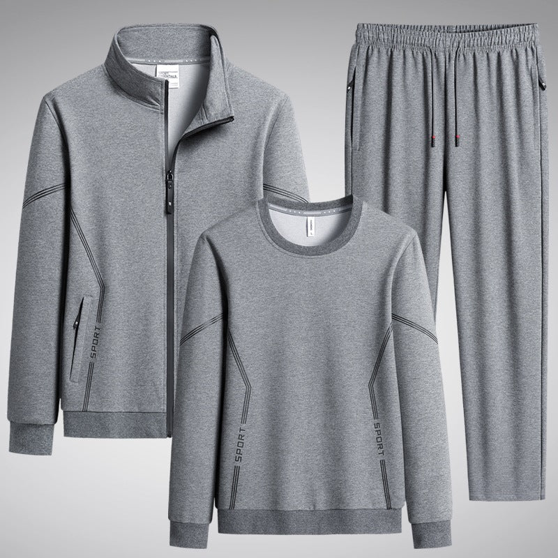 Herren Dreiteiliges Performance-Trainingsset mit Stehkragen-Zipjacke, Rundhals-Sweater & tapered Jogginghose Nord Taschen