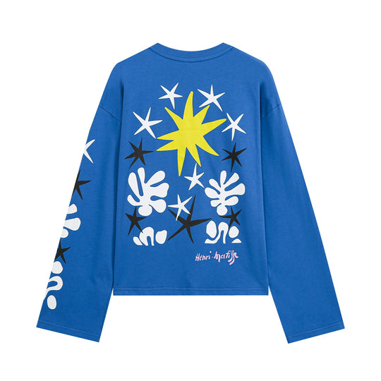 Damen Cropped Oversize‑Langarmshirt mit Grafikprint und Rundhalsausschnitt Nord Taschen