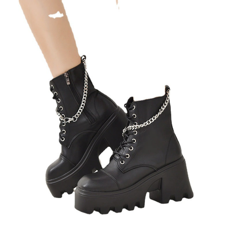 Damen Chunky Stiefel mit modischen Schnallen und robustem Plateau-Heel