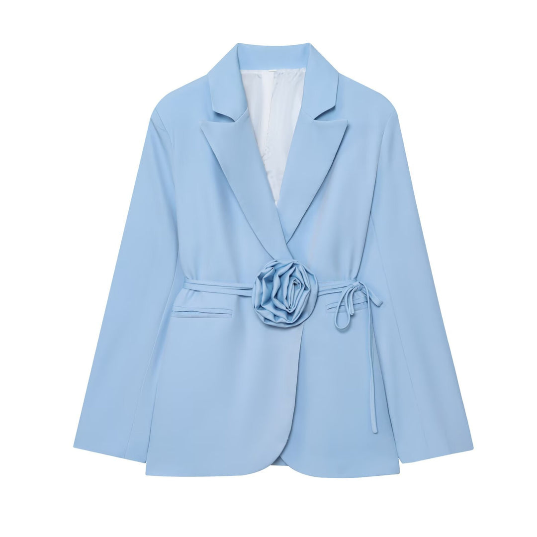 Damen Taillierter Blazer mit Deko‑Rosen‑Gürtel und Reverskragen Nord Taschen