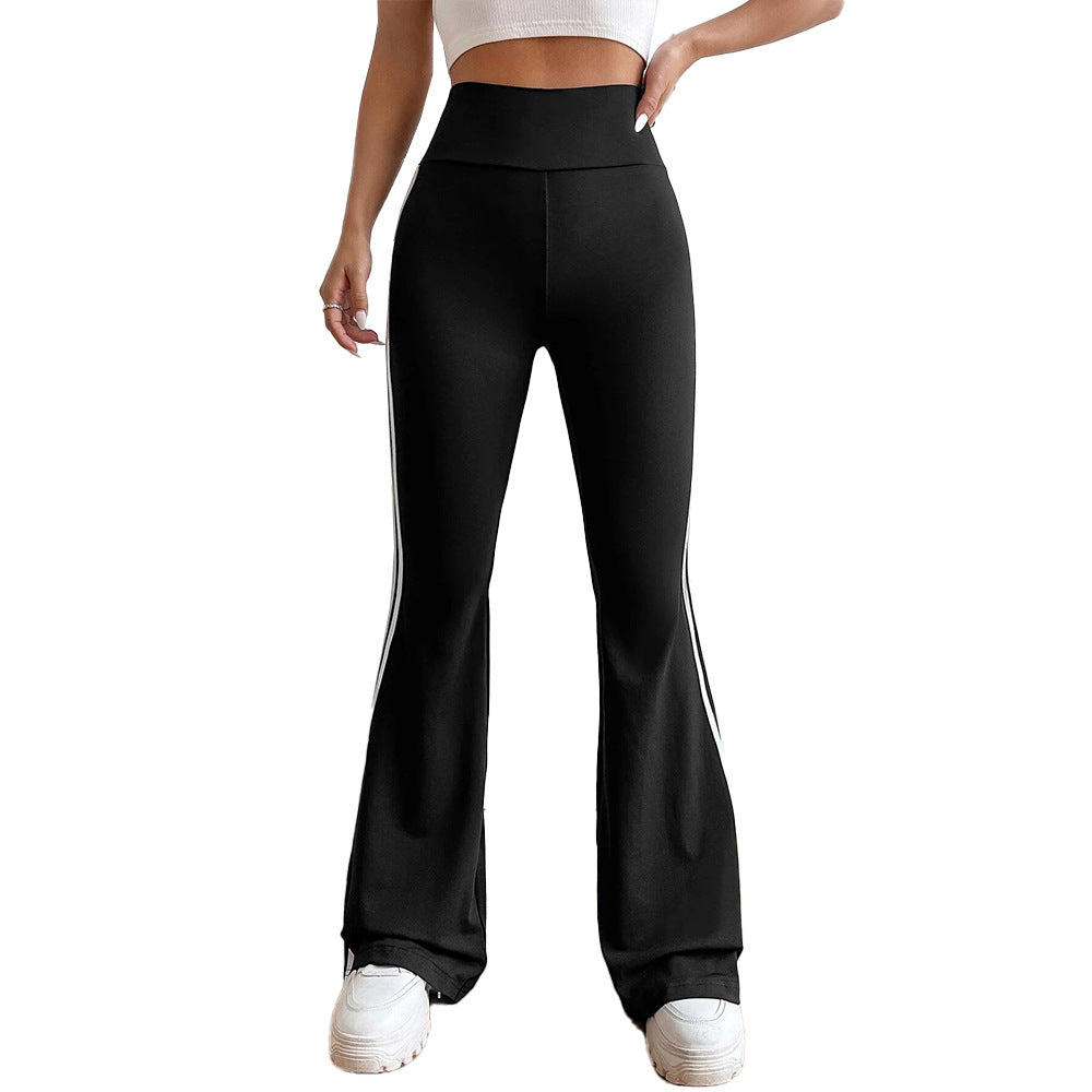 Damen hochgeschnittene Flared-Sporthose mit taillenformendem Komfortbund und seitlichen Kontraststreifen Nord Taschen