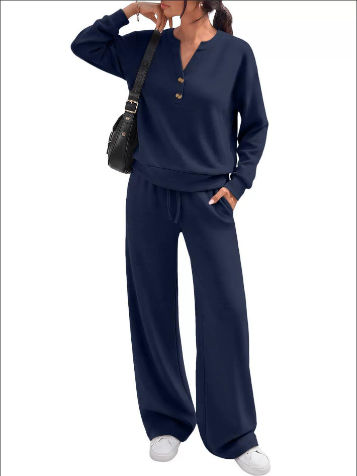 Damen Lounge-Set mit Henley-Kragen und palazzoweiter Jogginghose Nord Taschen