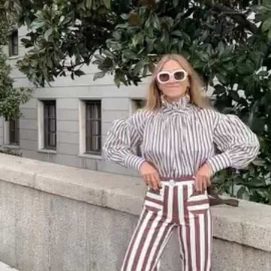 Damen Gestreifte Oversized-Bluse mit Rüschkragen & voluminösen Puffärmeln Nord Taschen