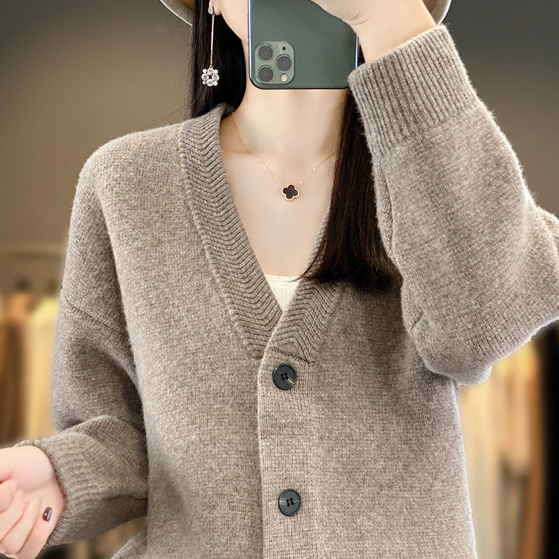 Damen Weicher Boxy-Longcardigan mit tiefem V-Ausschnitt und feiner Rippkante Nord Taschen