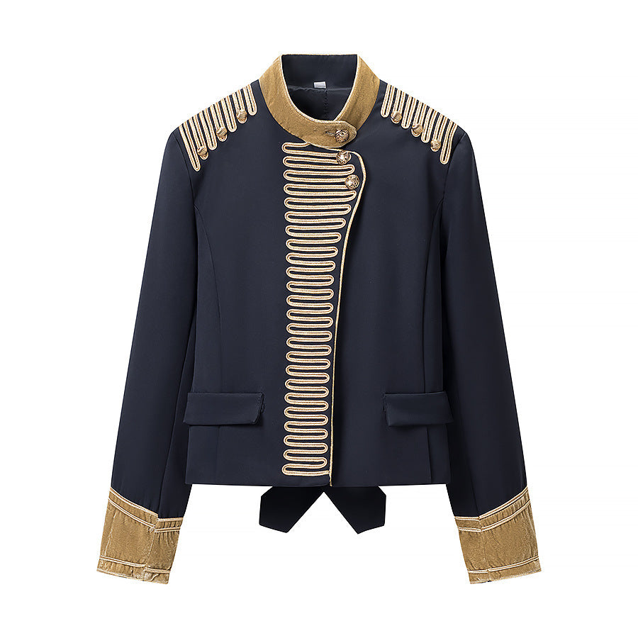 Damen Militärisch inspirierte kurze Gala-Jacke mit Goldverzierung Nord Taschen