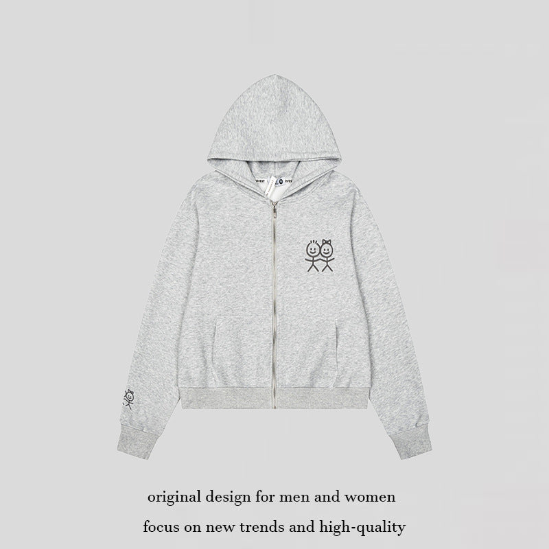 Damen Kapuzen‑Fleecejacke mit minimalistischer Stickerei, Kängurutaschen und geripptem Saum Nord Taschen