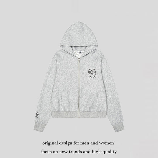 Damen Kapuzen‑Fleecejacke mit minimalistischer Stickerei, Kängurutaschen und geripptem Saum Nord Taschen