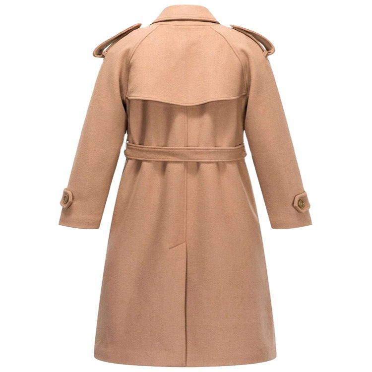 Damen Midilanger Doppelreihiger Wollmix‑Trenchcoat mit Epauletten und Taillengürtel Nord Taschen