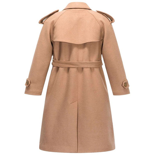 Damen Midilanger Doppelreihiger Wollmix‑Trenchcoat mit Epauletten und Taillengürtel Nord Taschen