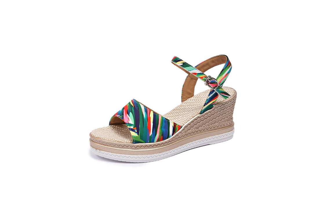 Damen  Espadrille-Keilpantoletten mit geflochtenem Bastplateau und verstellbarem Knöchelriemen Nord Taschen