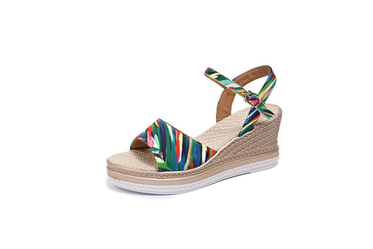 Damen  Espadrille-Keilpantoletten mit geflochtenem Bastplateau und verstellbarem Knöchelriemen Nord Taschen