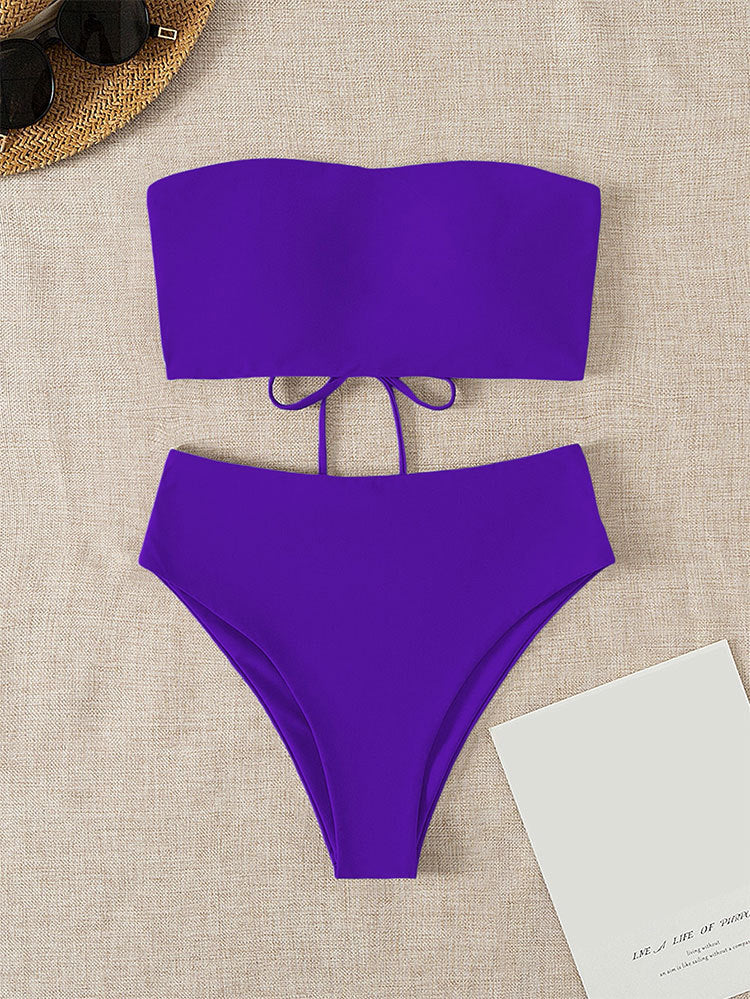 Damen Bandeau-Bikini mit hochgeschnittenem Unterteil