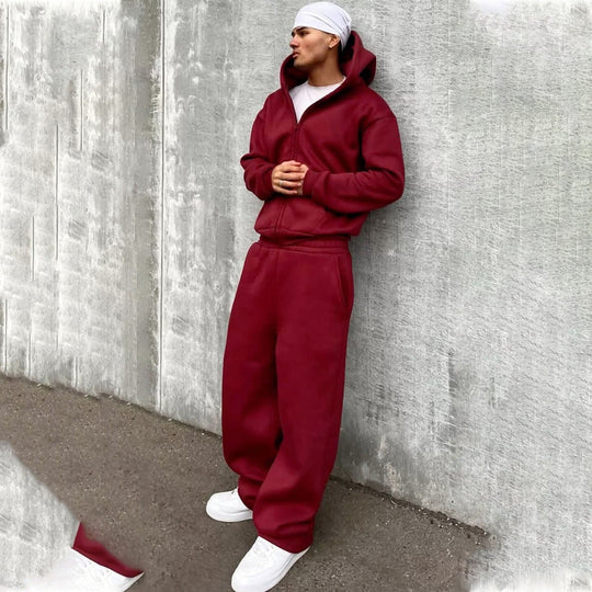 Herren nan Oversize Zip-Hoodie und Relaxed Sweatpants Set Nord Taschen