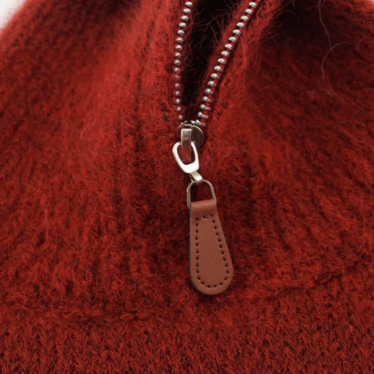 Damen Norwegermuster Strickpullover mit halbem Reißverschluss und Stehkragen Nord Taschen