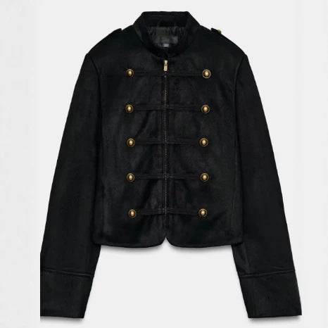 Damen Kurz geschnittene Wollmix-Jacke mit Stehkragen, Reißverschluss und Ballonärmeln Nord Taschen