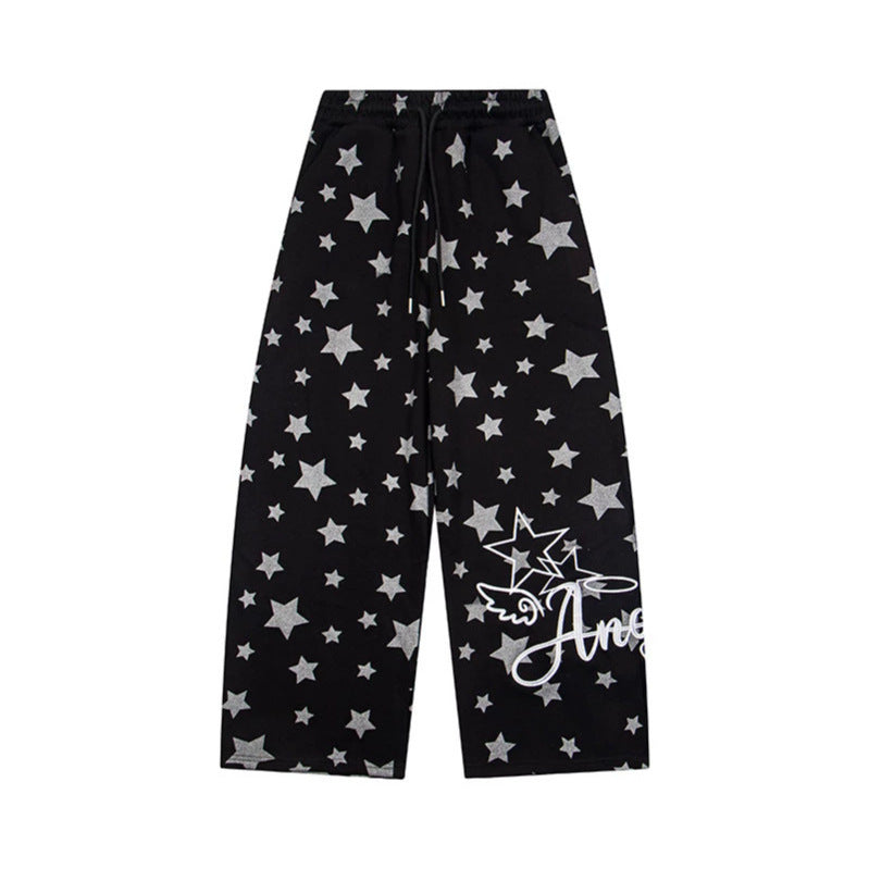 Damen Extraweite Palazzo-Loungehose aus French Terry mit Komfortbund, Kordelzug und Sternenallover Nord Taschen