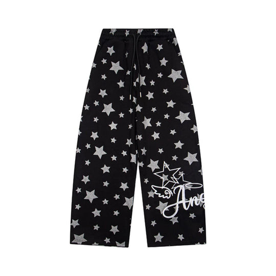 Damen Extraweite Palazzo-Loungehose aus French Terry mit Komfortbund, Kordelzug und Sternenallover Nord Taschen