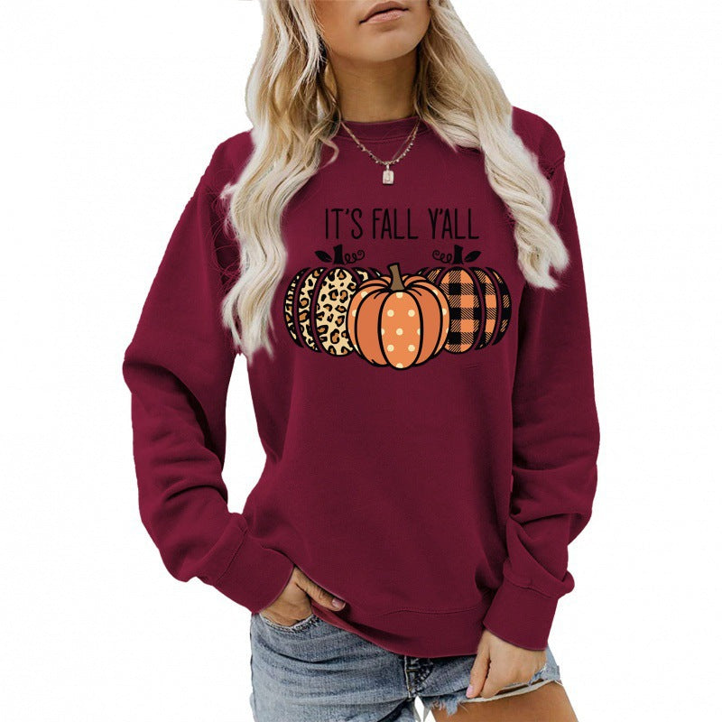 Damen lässiges Herbst Sweatshirt mit Kürbismotiv und Rundhalsausschnitt Nord Taschen