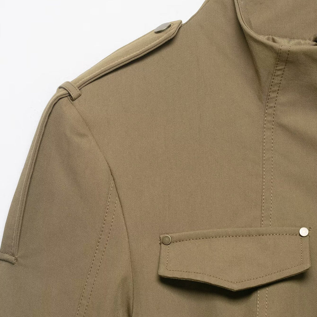 Damen Utility-Safarijacke mit Stehkragen, aufgesetzten Klappentaschen und Epauletten Nord Taschen