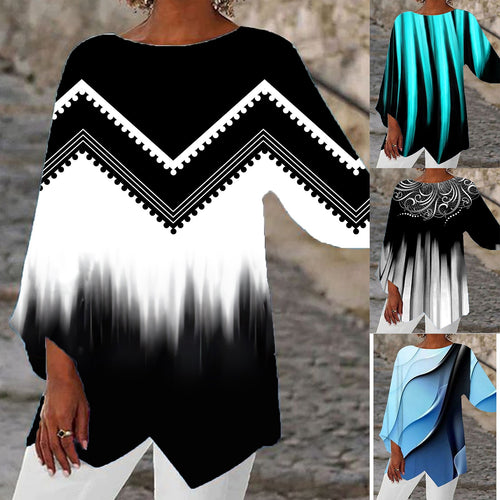 Damen Oversize-Bluse mit modernem Chevron-Muster und Bumerangärmeln - Arvani
