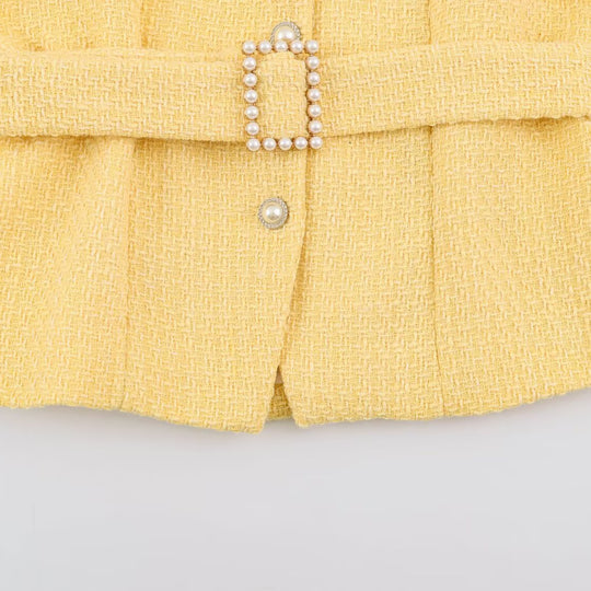 Damen Kurzjacke im Bouclé‑Tweed‑Stil mit Perlenknöpfen und Taillengürtel Nord Taschen