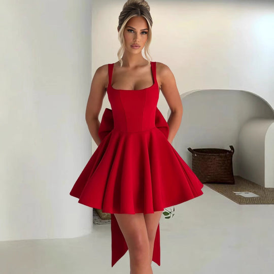 Damen Verspieltes Minikleid mit großem Schleifendetail und schwingendem Rock