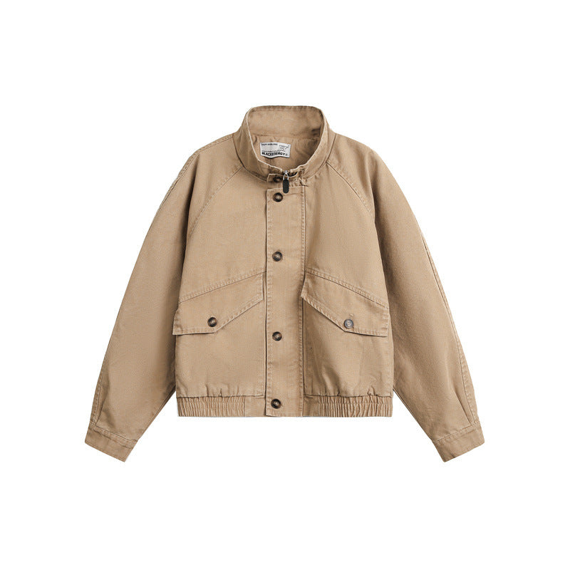 Unisex Kurz geschnittener Boxy-Canvas-Blousonjacke mit Funnelkragen, Aufgesetzten Klappentaschen und Elastischem Saum Nord Taschen