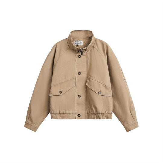 Unisex Kurz geschnittener Boxy-Canvas-Blousonjacke mit Funnelkragen, Aufgesetzten Klappentaschen und Elastischem Saum Nord Taschen