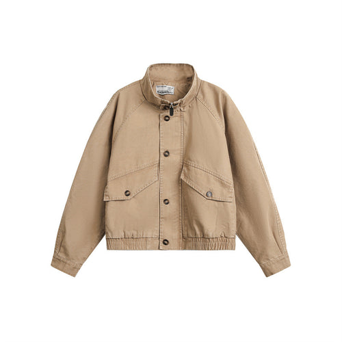 Unisex Kurz geschnittener Boxy-Canvas-Blousonjacke mit Funnelkragen, Aufgesetzten Klappentaschen und Elastischem Saum Nord Taschen