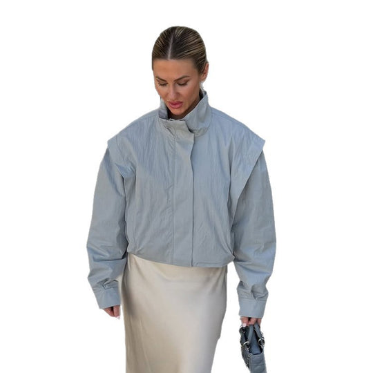 Damen Cropped Übergangsjacke mit Stehkragen und betonter Schulterpartie Nord Taschen