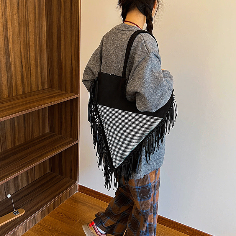 Damen modische Fransen-Handtasche mit Strassbesatz Nord Taschen