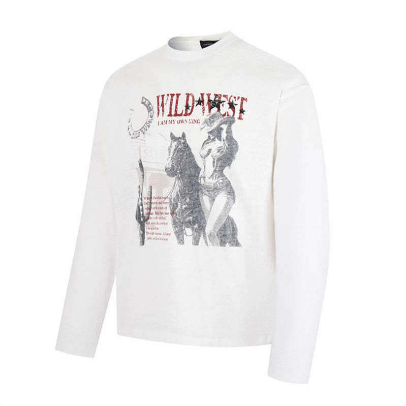 Damen Longsleeve-Shirt mit Vintage-Wildwest-Print und Rundhalsausschnitt Nord Taschen