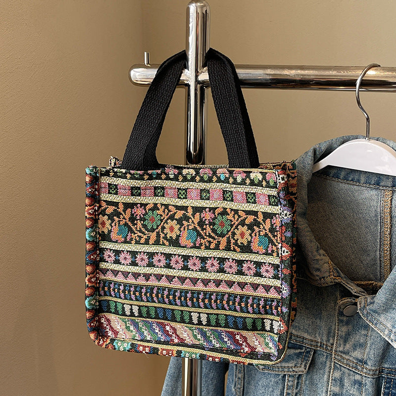 Damen Trendige Jute-Tasche mit buntem Ethnomuster Nord Taschen