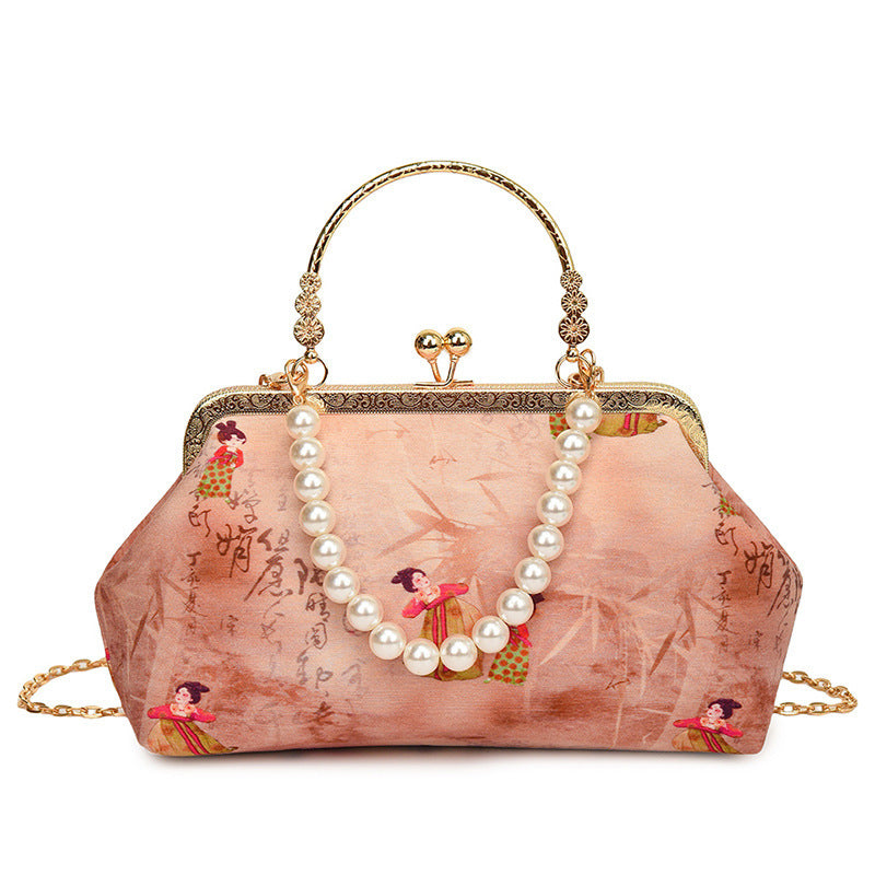 Damen elegante Handtasche mit aufwendigem Zierperlenverschluss Nord Taschen