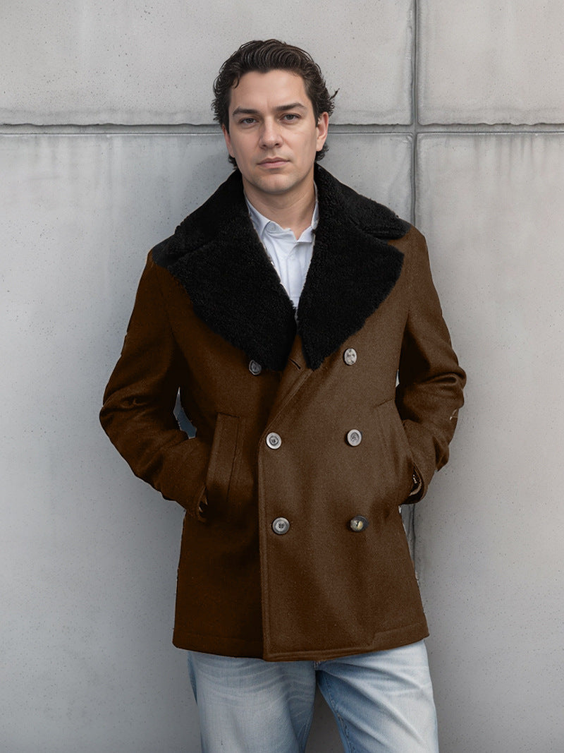 Herren Kurzmantel im Pea‑Coat‑Stil aus Wollmix mit voluminösem Teddykragen und Eingrifftaschen Nord Taschen