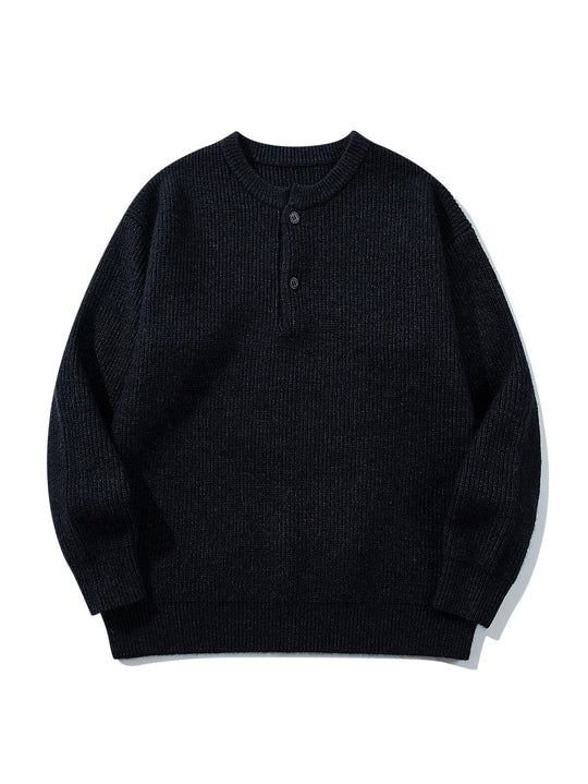 Herren Grobstrick-Henley-Pullover mit halber Knopfleiste und Rippbündchen Nord Taschen