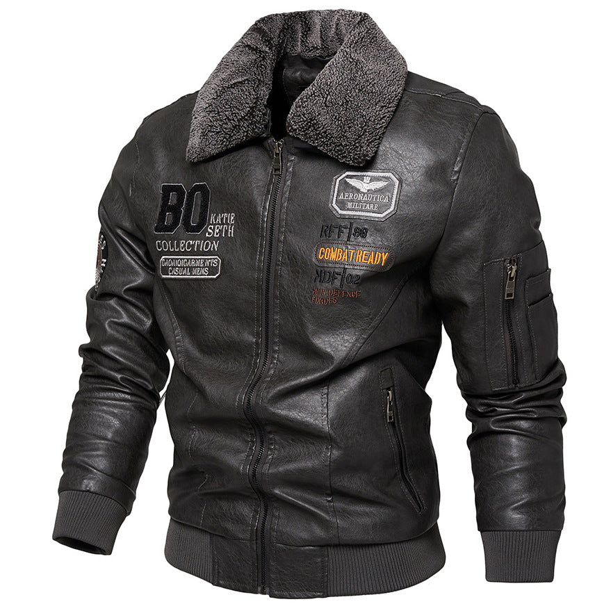 Herren Kunstlederjacke mit gefüttertem Kragen Nord Taschen