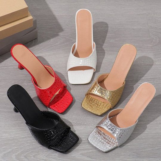 Damen elegante Peeptoe-Sandaletten mit modischem Krokodilleder-Design und schickem Absatz Nord Taschen